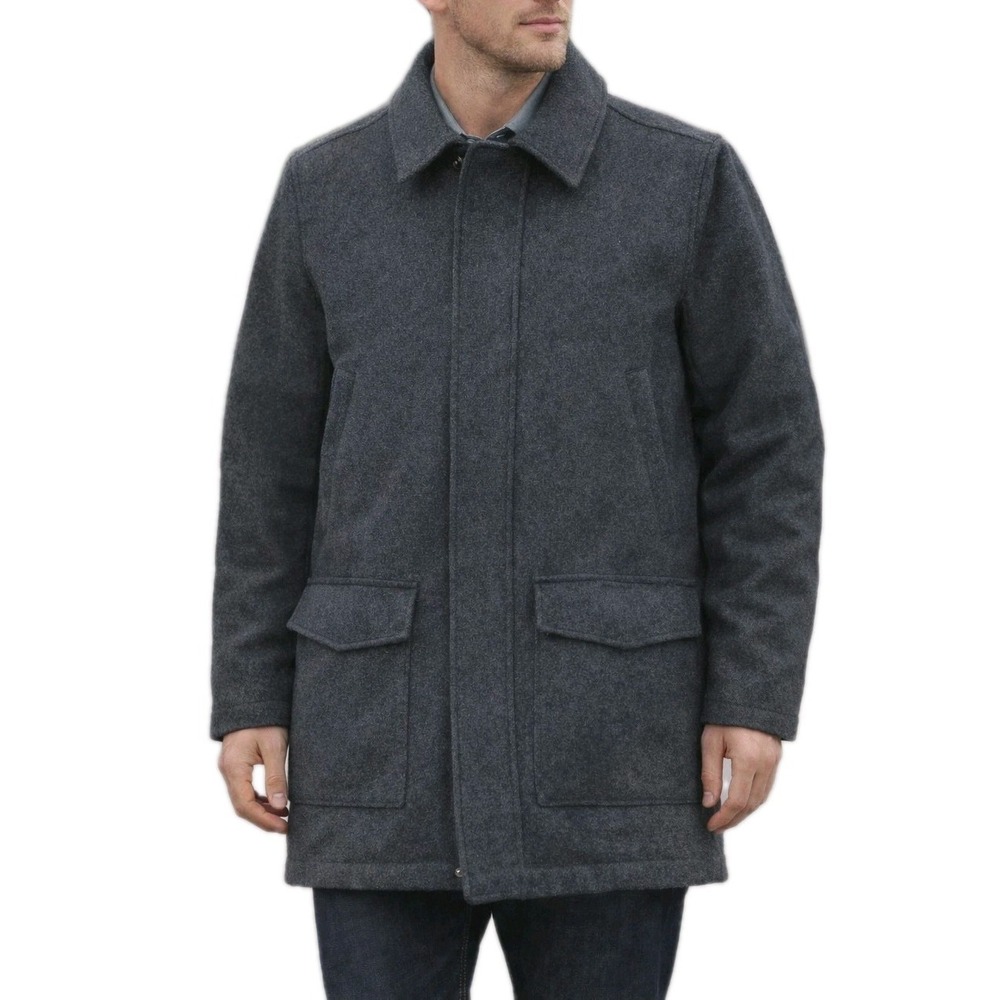 Orvis Wool Coat Mens Large Full Zip Quilt Lined Gray Overcoat